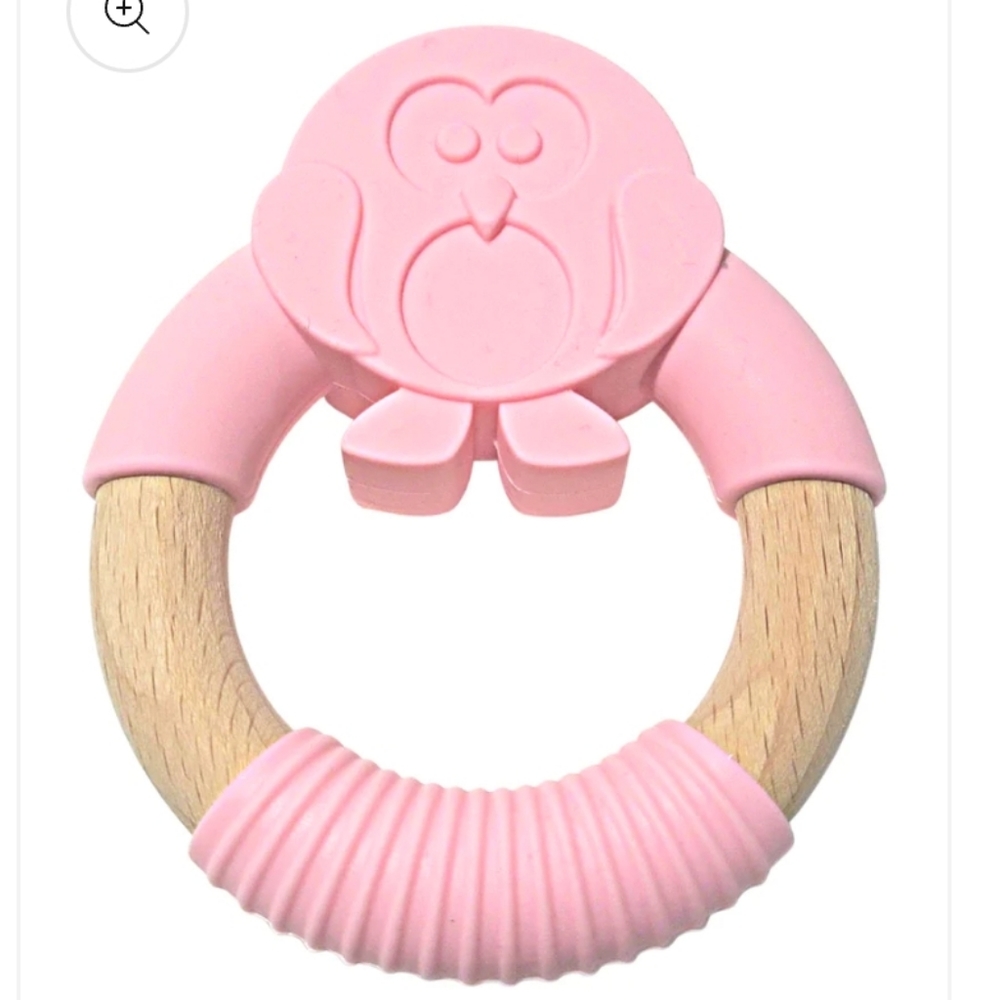 Pink owl teether toy